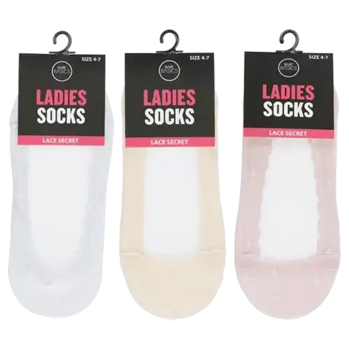 Image of Bare Basics Ladies Lace Secret Socks Size 4 - 7 (Colour May Vary)