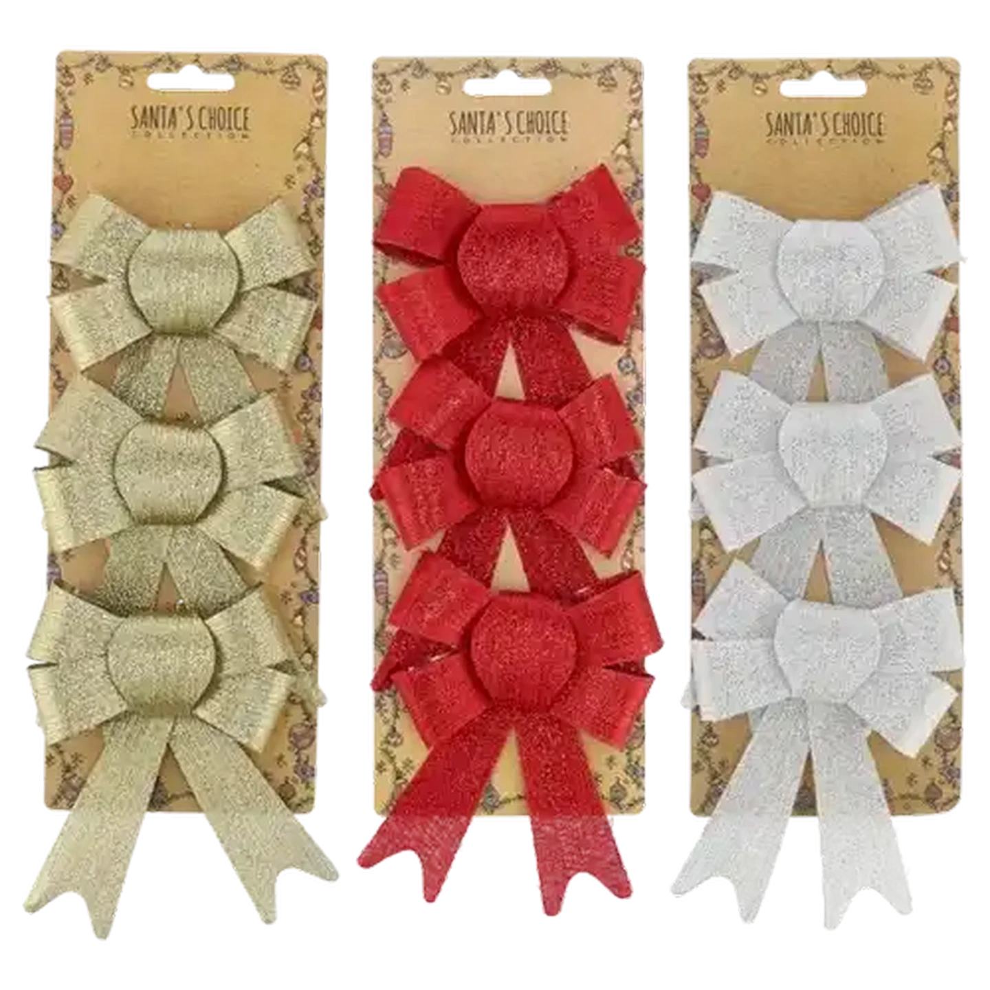 Image of Santa's Choice PVC Bows Christmas Decor 3 Piece (Colour May Vary)