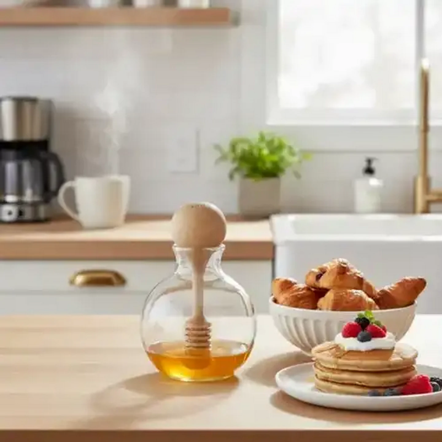 Image of Forage And Feast JAN Limited Edition Honey Glass Jar with Maple Wood Dipper
