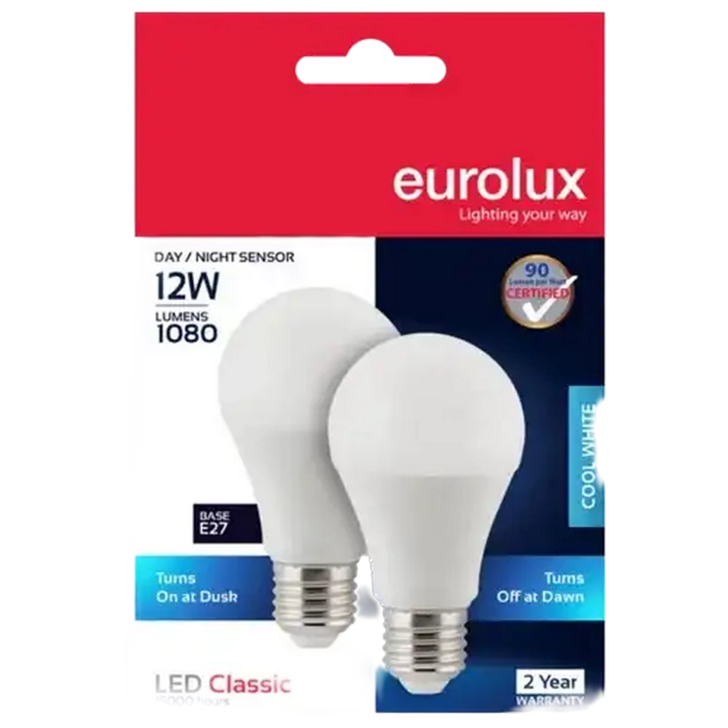 Image of Eurolux A60 Day/Night Sensor E27 LED Screw-in Globe 12W 2-Pack