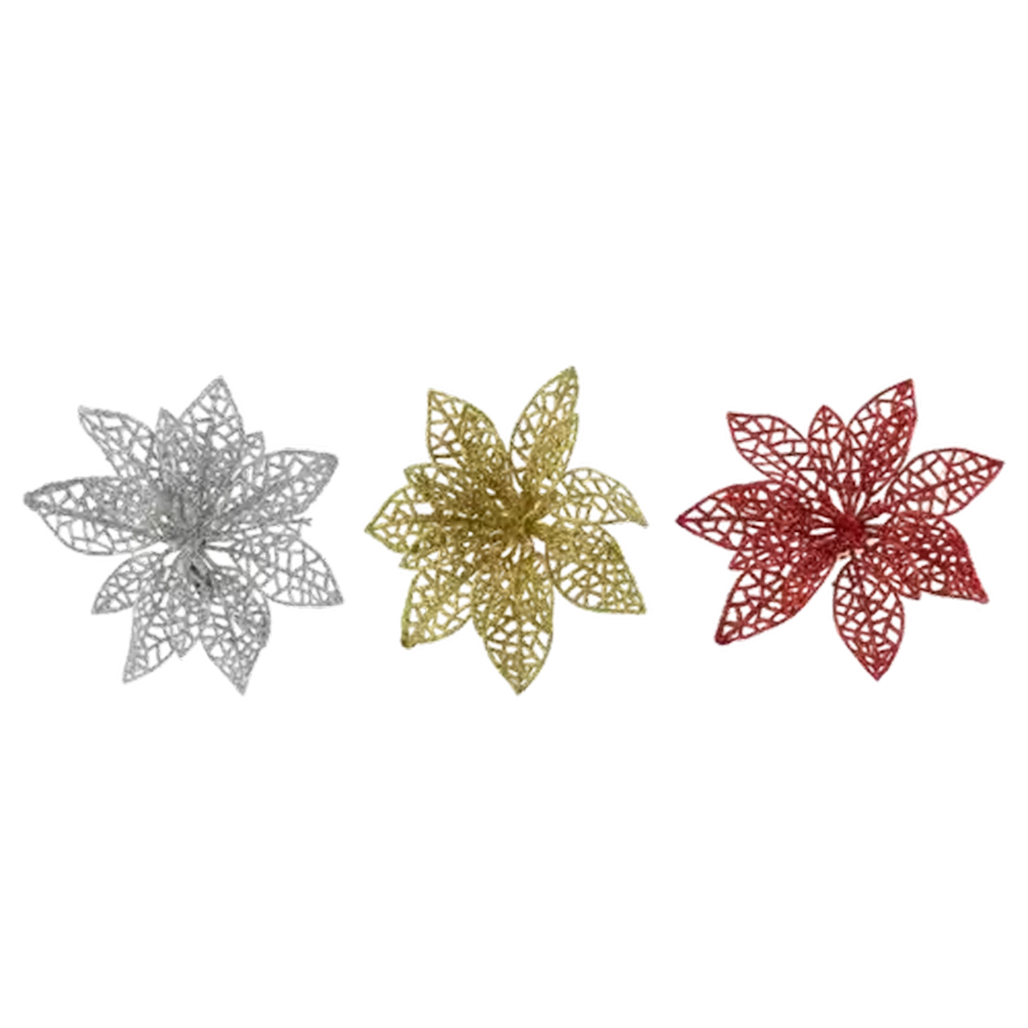 Image of Santa's Choice Glitter Flower Christmas Decoration 4 Piece (Colour May Vary)