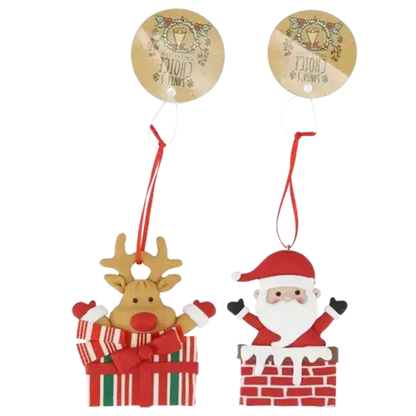 Image of Santa's Choice Santa & Reindeer Clay Tree Decoration