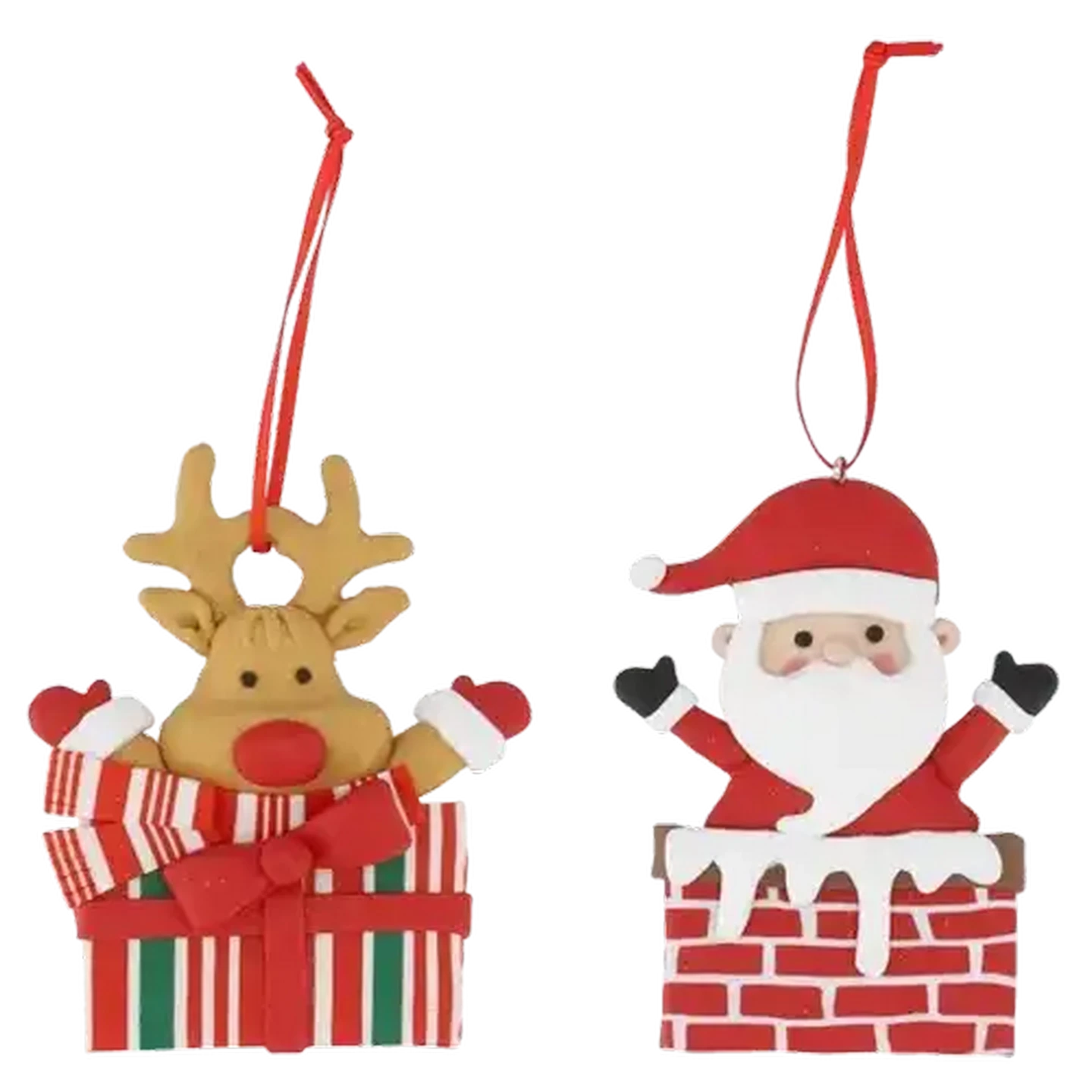Image of Santa's Choice Santa & Reindeer Clay Tree Decoration
