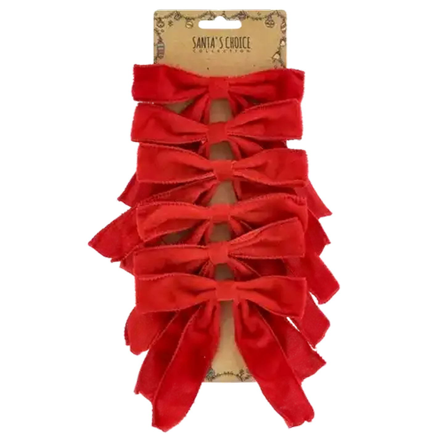 Image of Santa's Choice Velvet Wired Tree Bow Decoration 6 Piece
