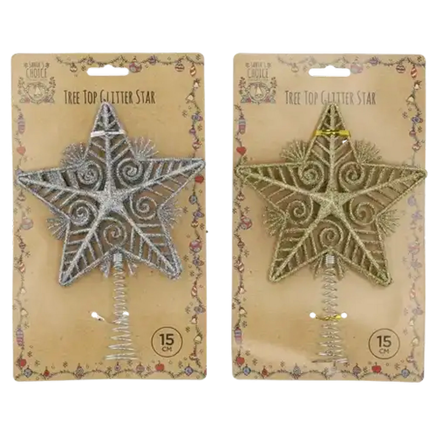 Image of Santa's Choice Christmas Glitter Star Tree Top 15cm (Colour May Vary)