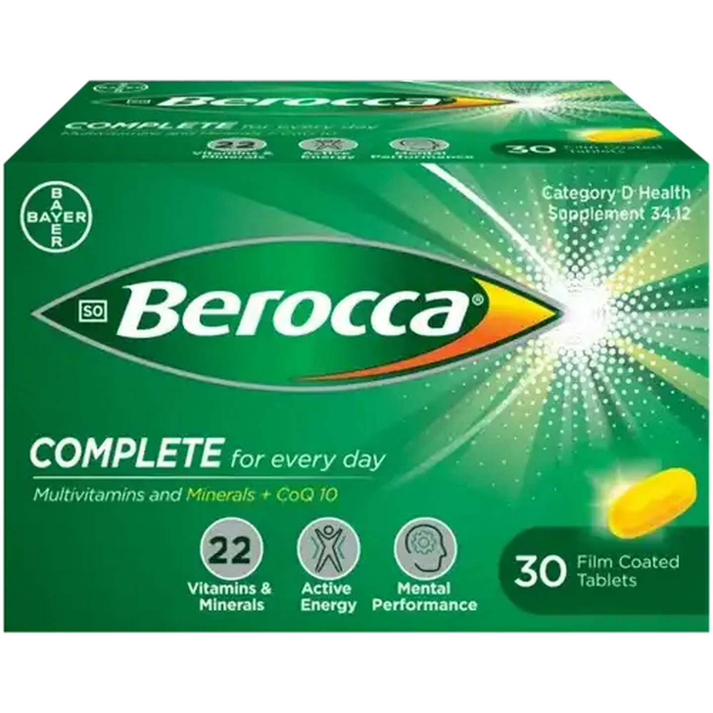 Image of Berocca Complete Multivitamin Film-Coated Tablets 30 Pack