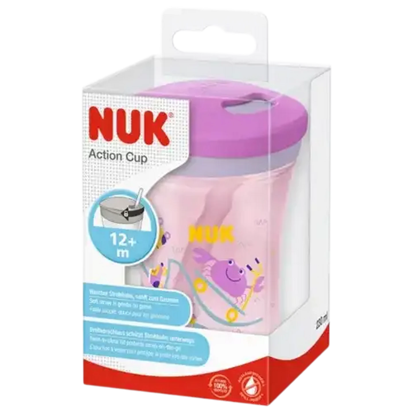 Image of NUK Straw Action Cup Pink 230ml 12 Months