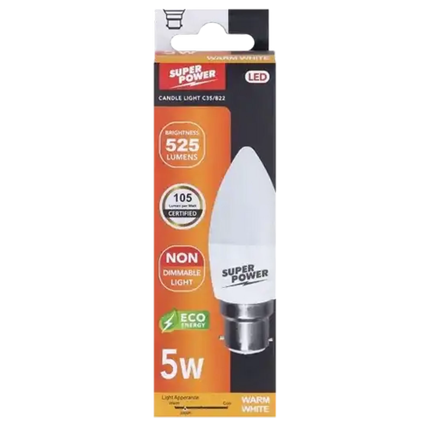 Image of Super Power BC Warm White LED Bayonet Globe 5W