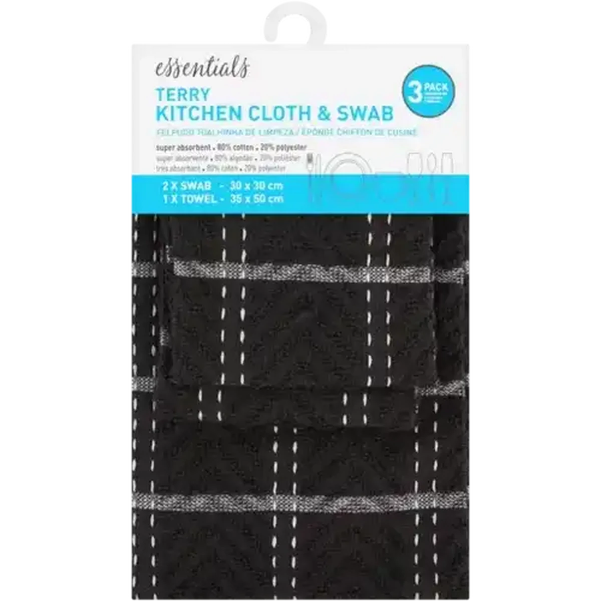 Checkers Sixty60 | Essentials Black Terry Kitchen Cloth & Swab 3 Piece