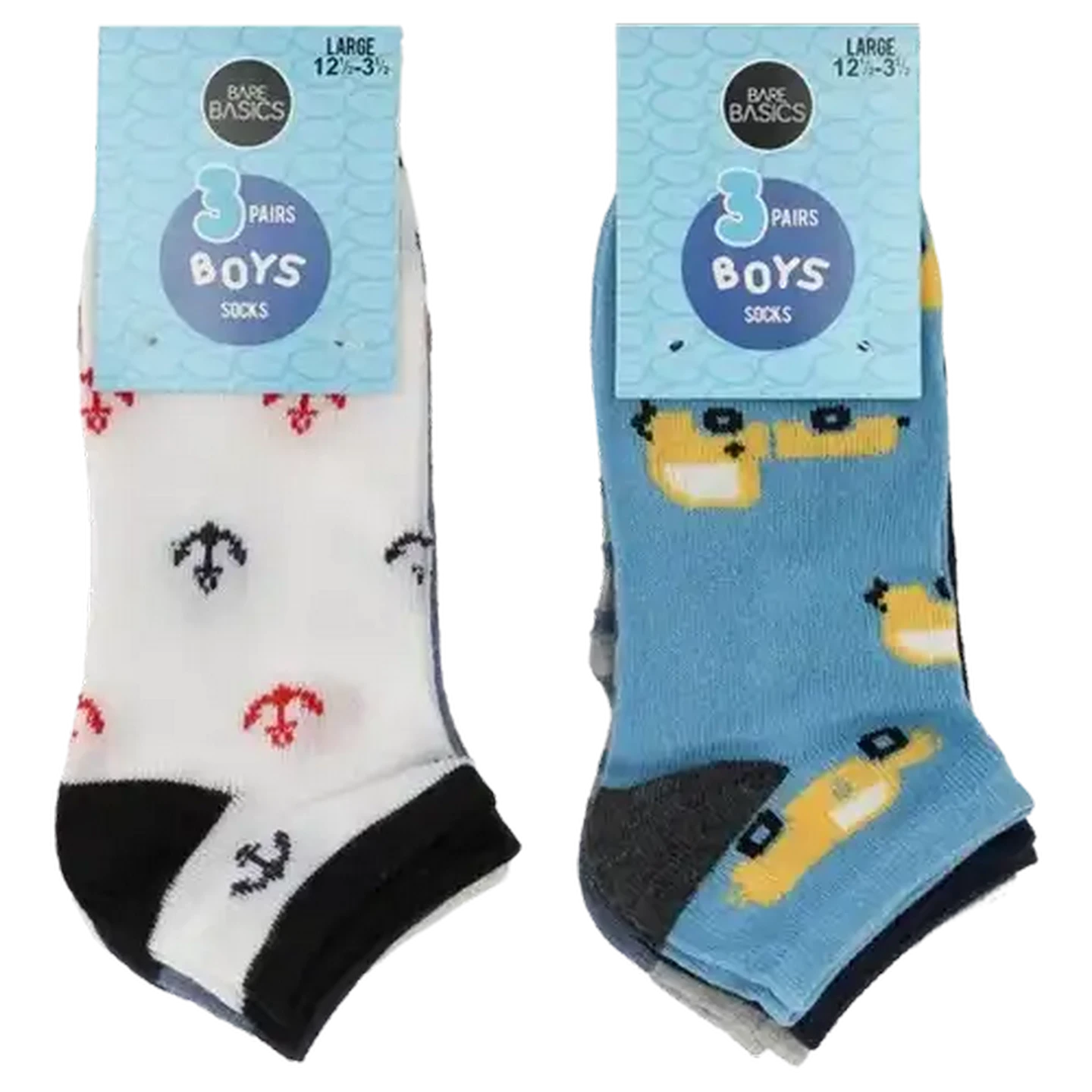 Image of Bare Basics Boys Large Low Cut Socks 12½ - 3½ 3-Pack (Design May Vary)