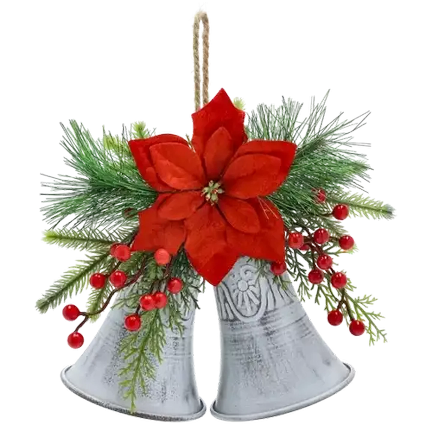 Image of Poinsettia Hanging Twin Bells 21.6cm