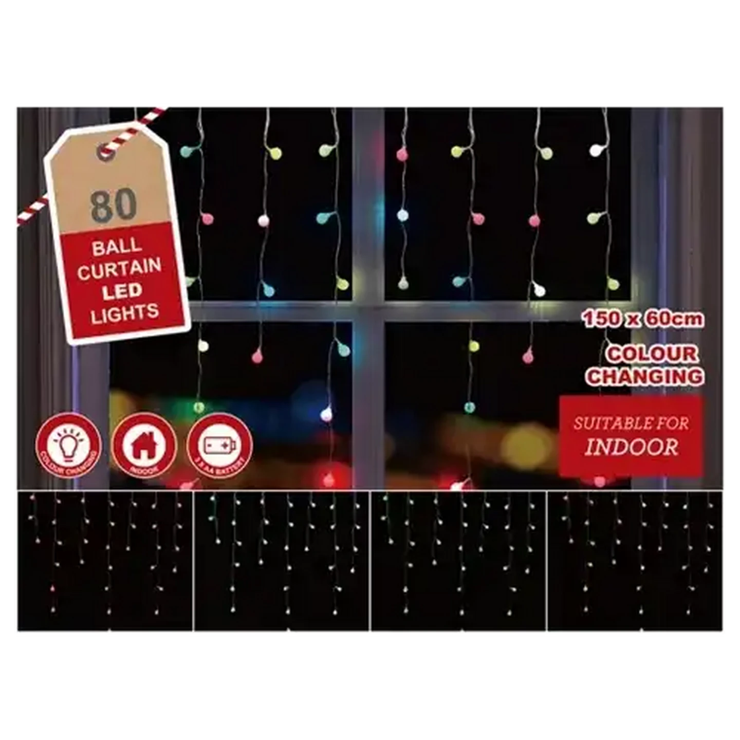Image of Curtain Battery Operated Ball LED Lights 80-Pack