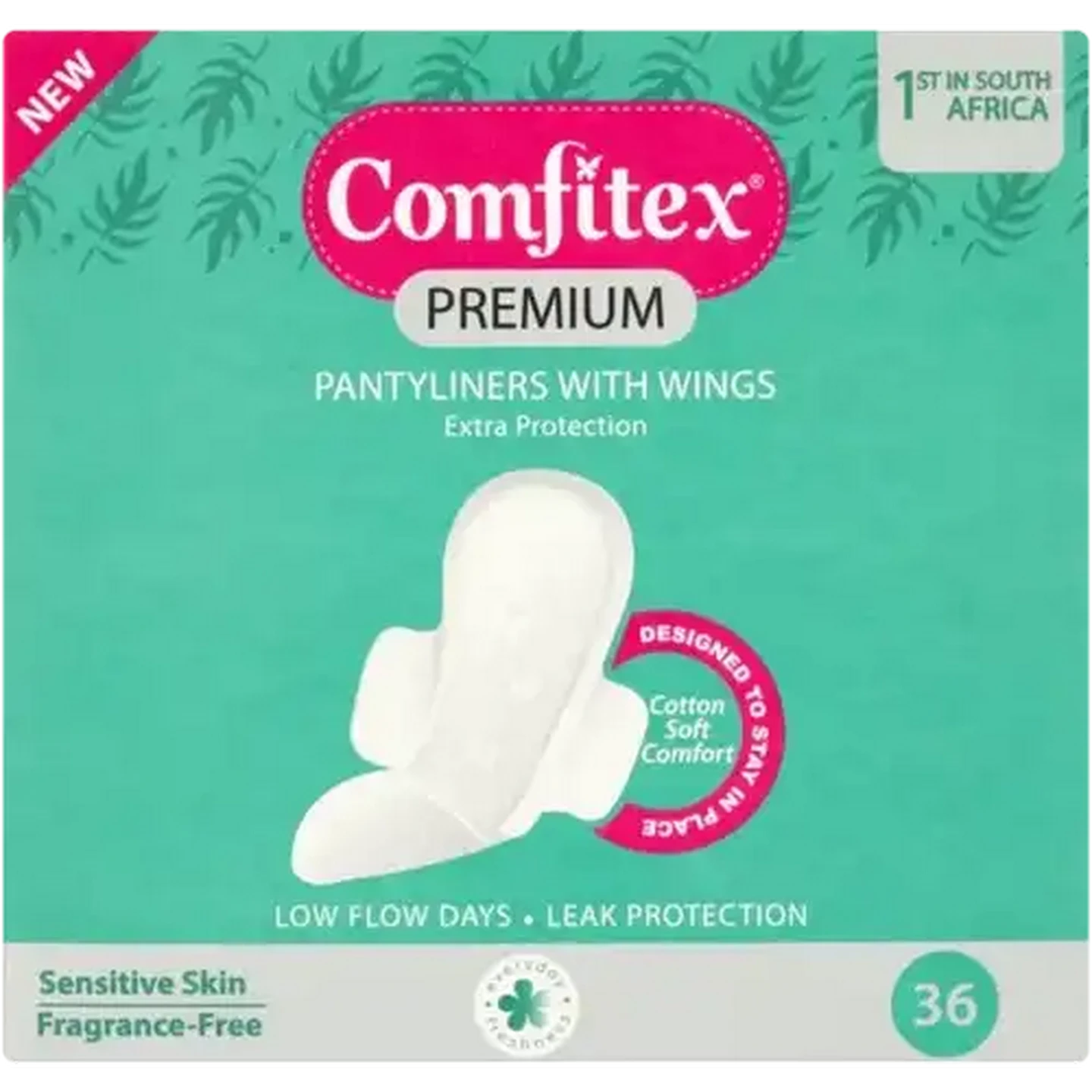 Image of Comfitex Low Flow Fragrance-Free Premium Pantyliners with Wings 36 Pack