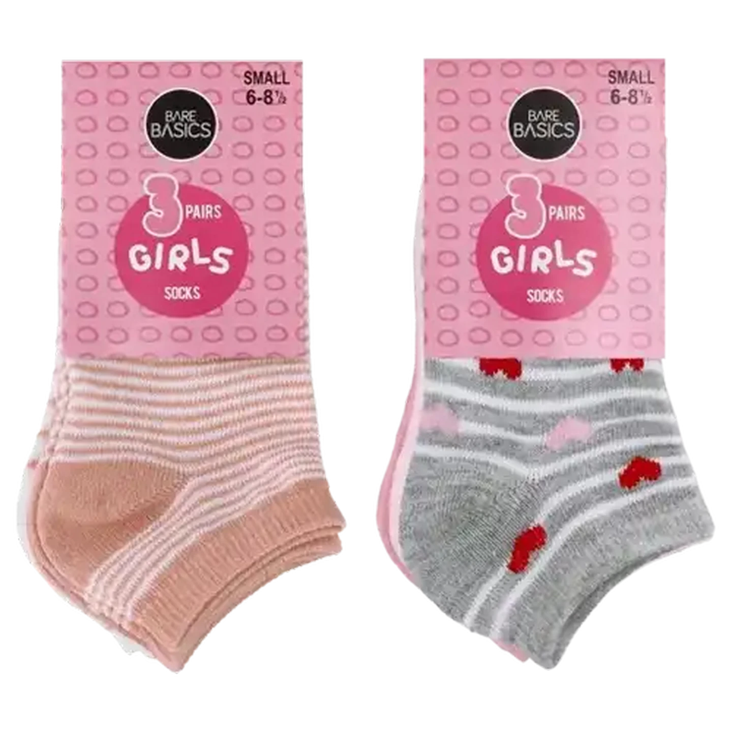Image of Bare Basics Girls Small Low Cut Socks 6 - 8½ 3-Pack (Design May Vary)