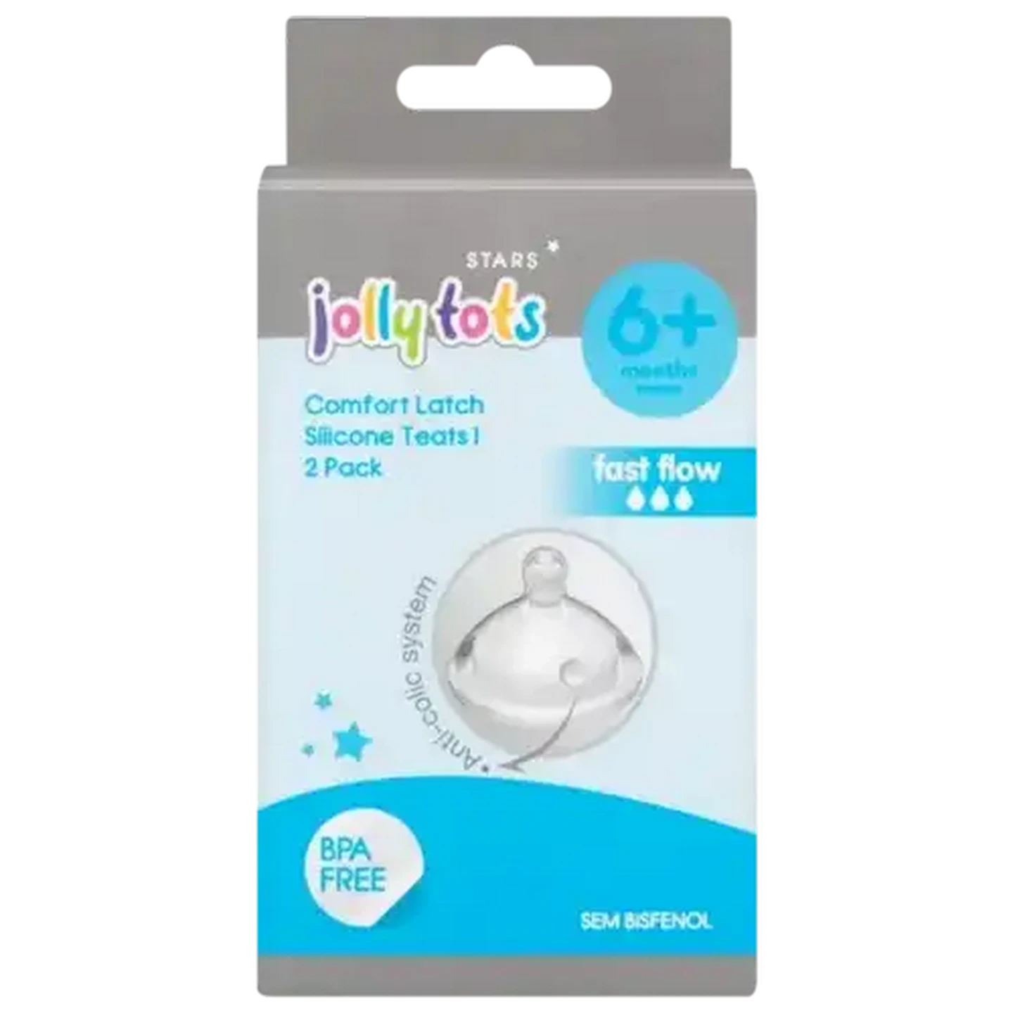 Image of Jolly Tots Comfort Silicone Latch Teats 6 Months+ 2-Pack