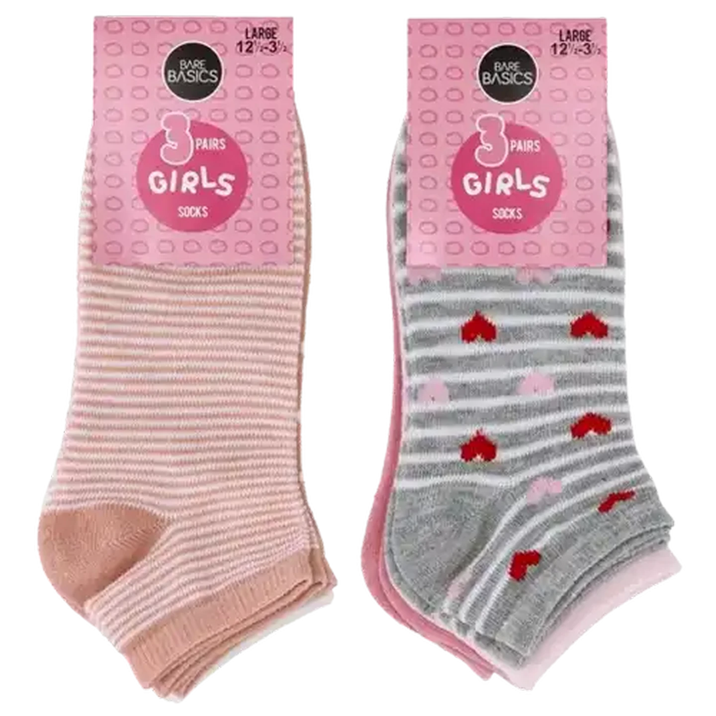 Image of Bare Basics Girls Large Low Cut Socks 12½ -3 ½ 3-Pack  (Design May Vary)