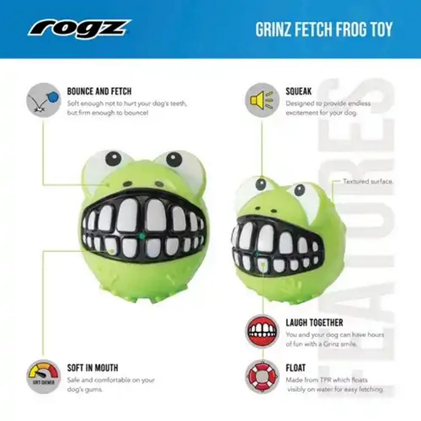ぐっちー。 Checkers Sixty60 | Rogz Grinz Green Frog Dog Toy Medium