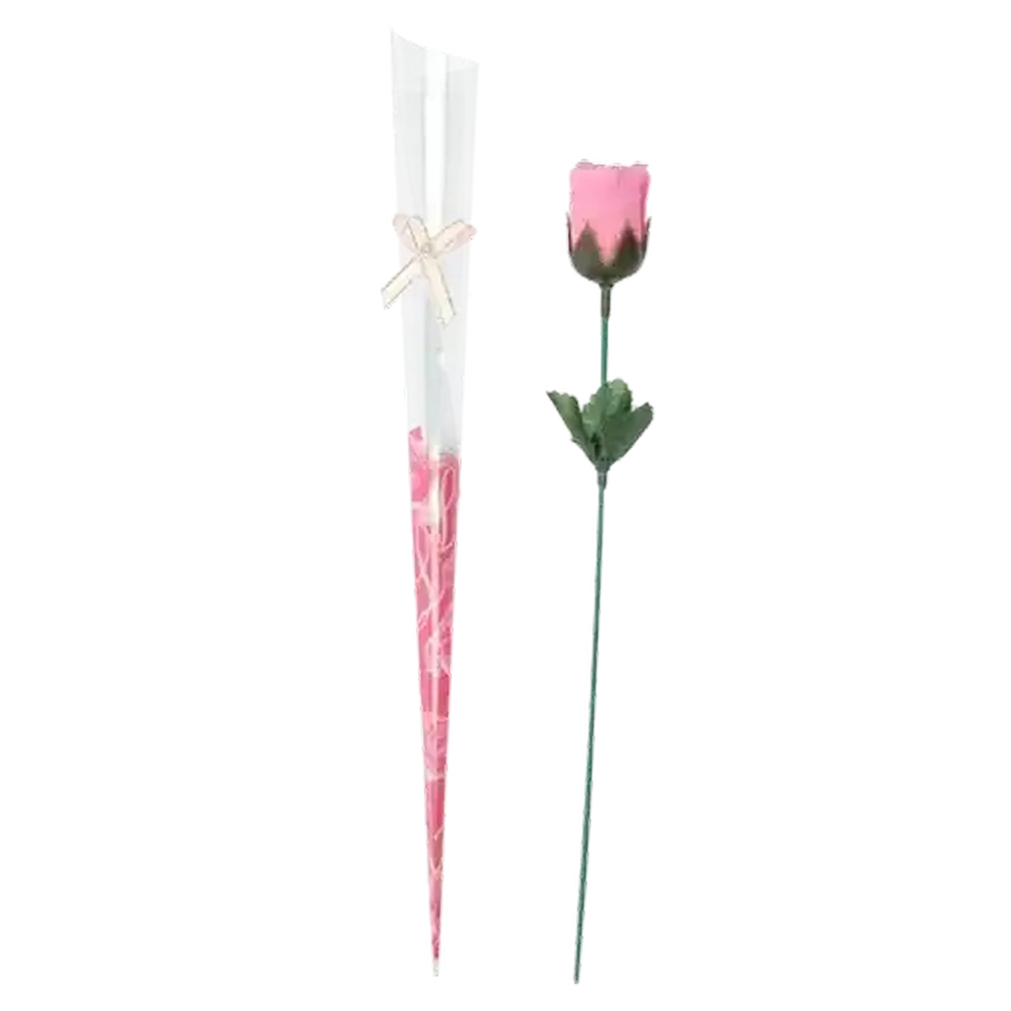 Image of Artificial Pink Scented Rose with Bow