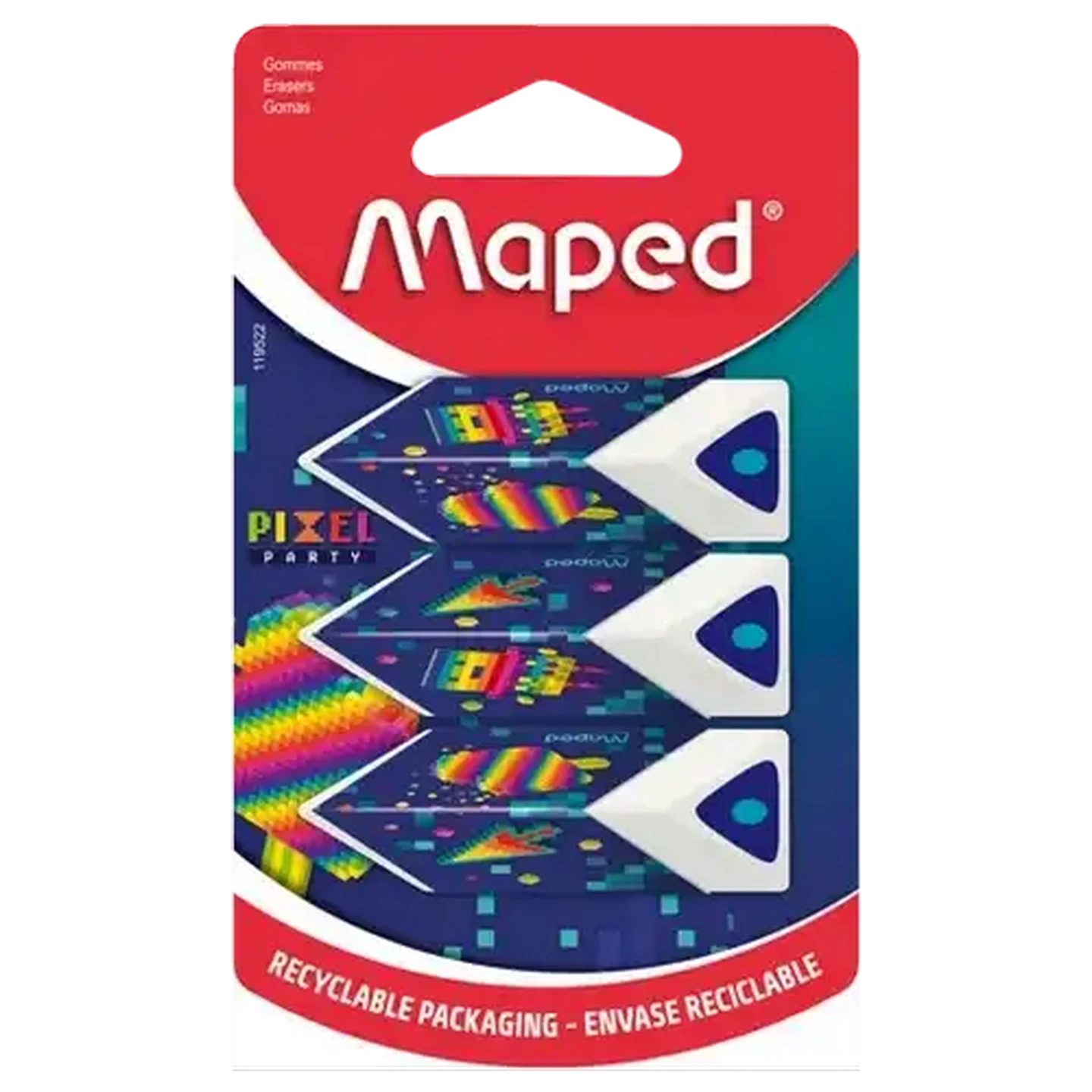 Image of Maped® Pixel Party Pyramid Eraser 3-Pack
