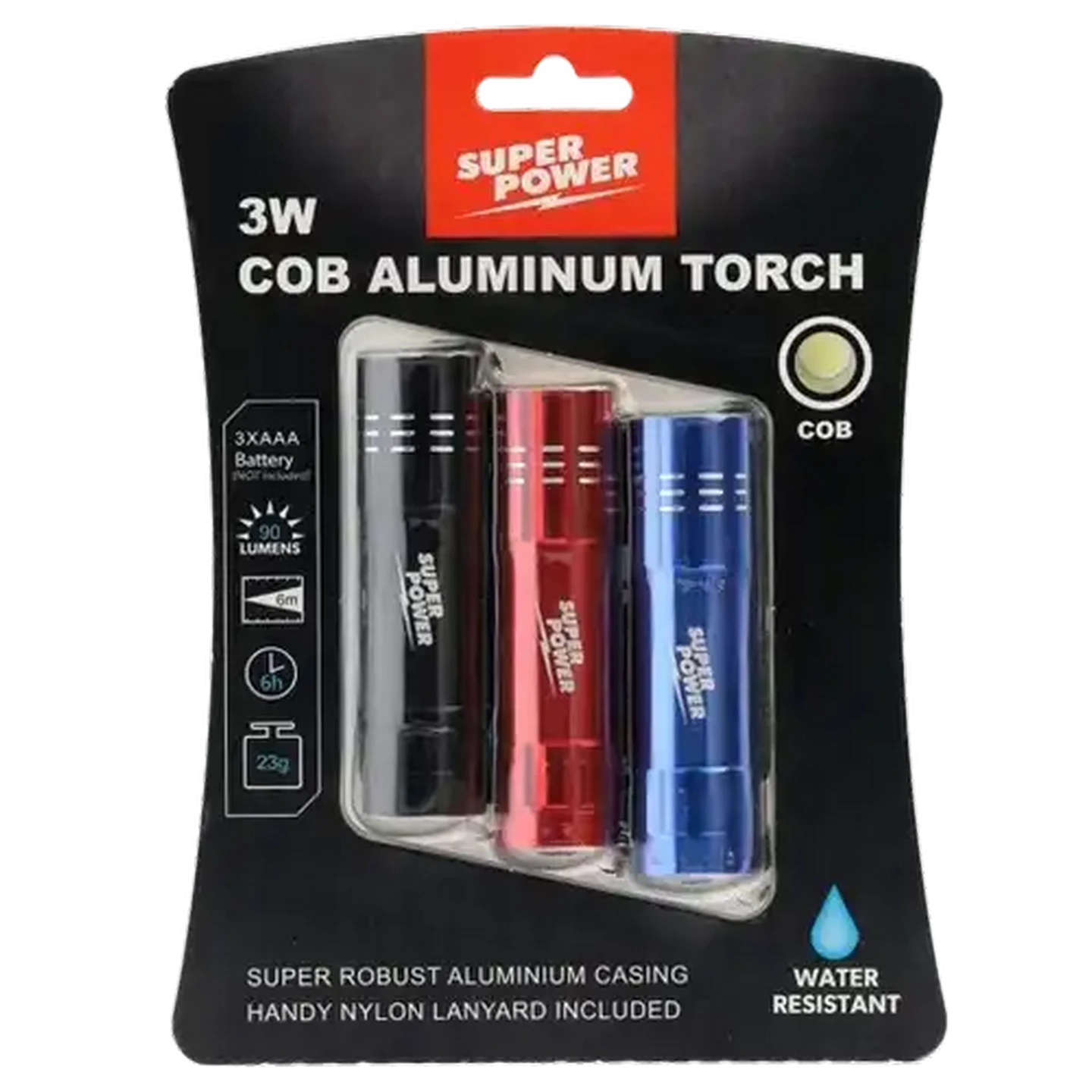 Image of Super Power 3W COB Aluminium Torch 3-Pack