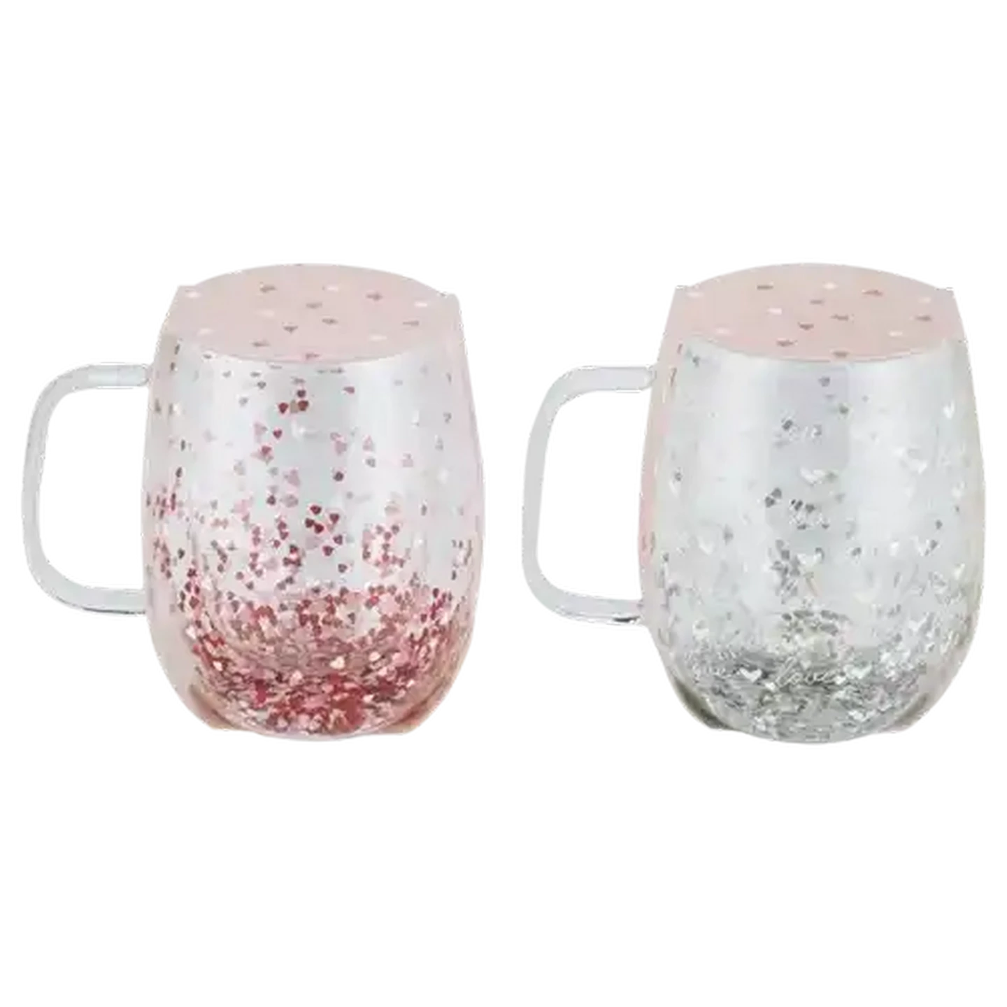 Image of Valentine's Pink & White Double Wall Glass Mug 340ml (Design May Vary)