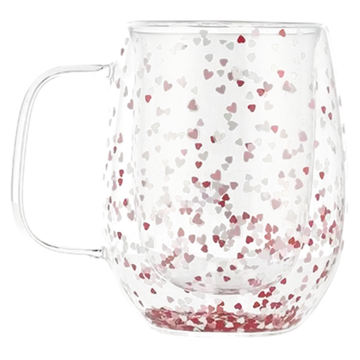 Image of Valentine's Pink & White Double Wall Glass Mug 340ml (Design May Vary)
