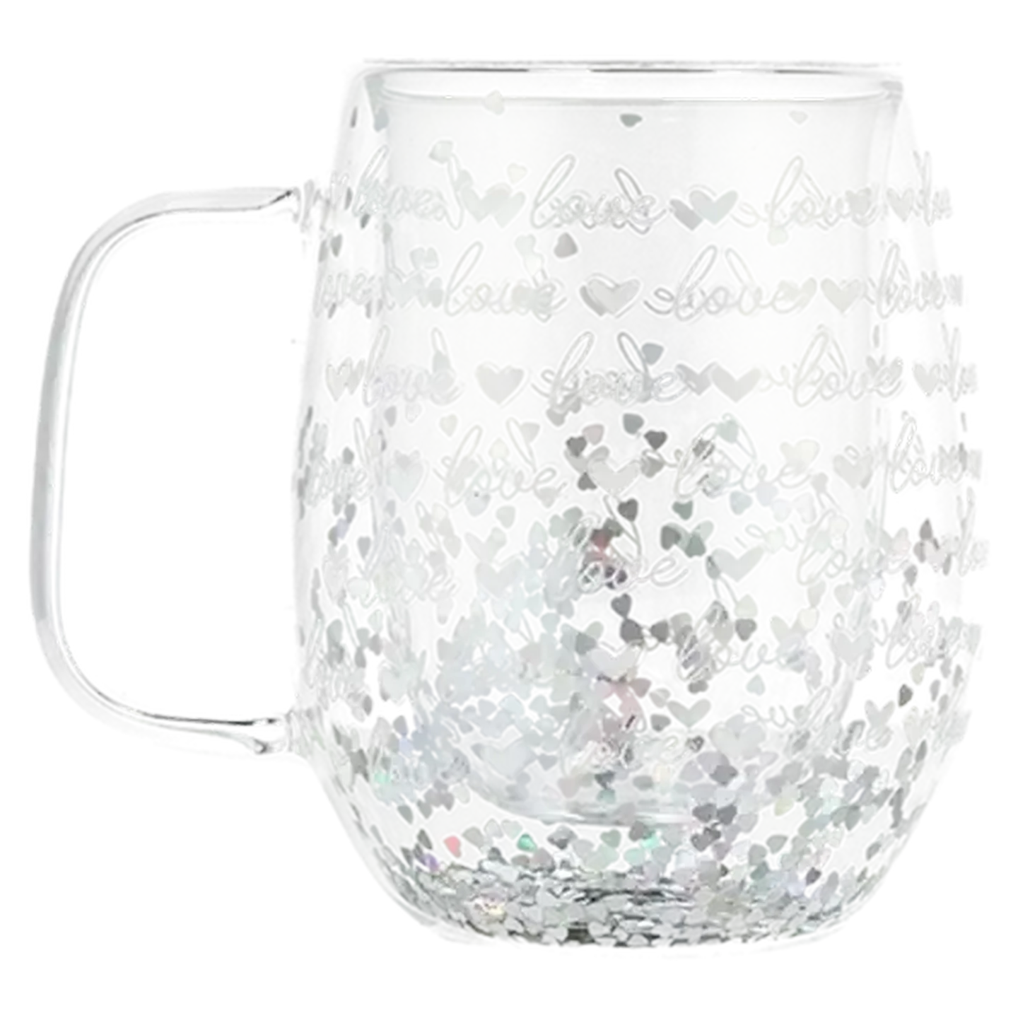 Image of Valentine's Pink & White Double Wall Glass Mug 340ml (Design May Vary)