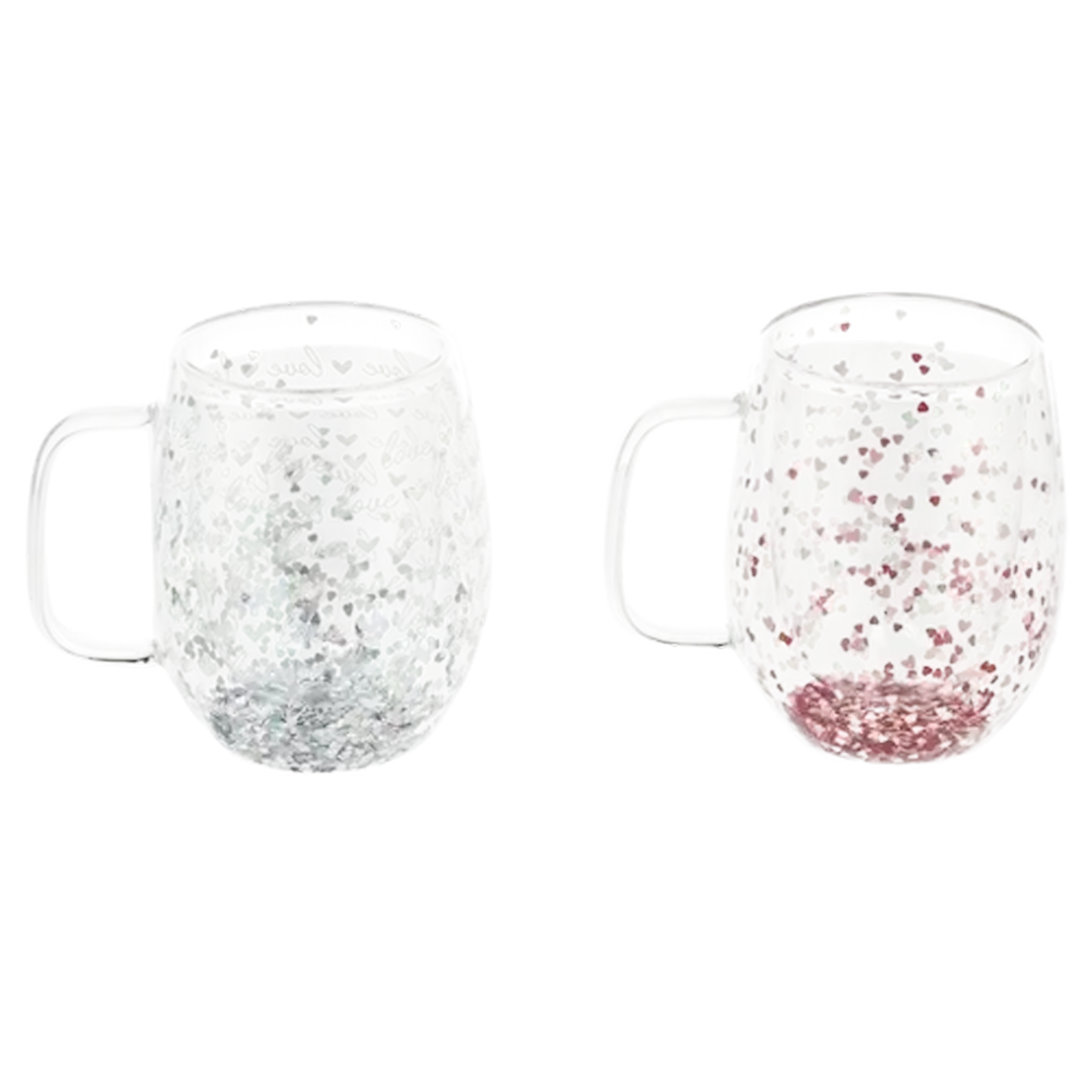 Image of Valentine's Pink & White Double Wall Glass Mug 340ml (Design May Vary)