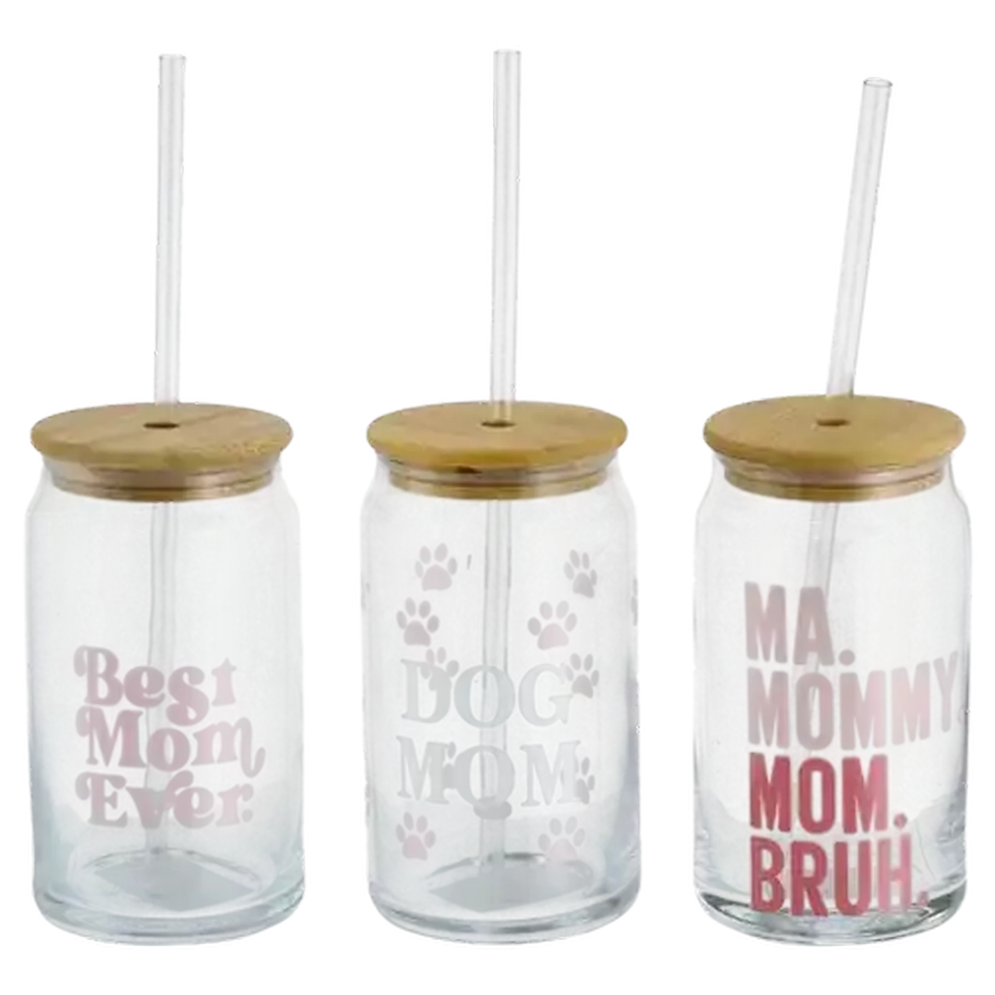 Image of Mother's Day Glass with Straw 500ml (Design May Vary)