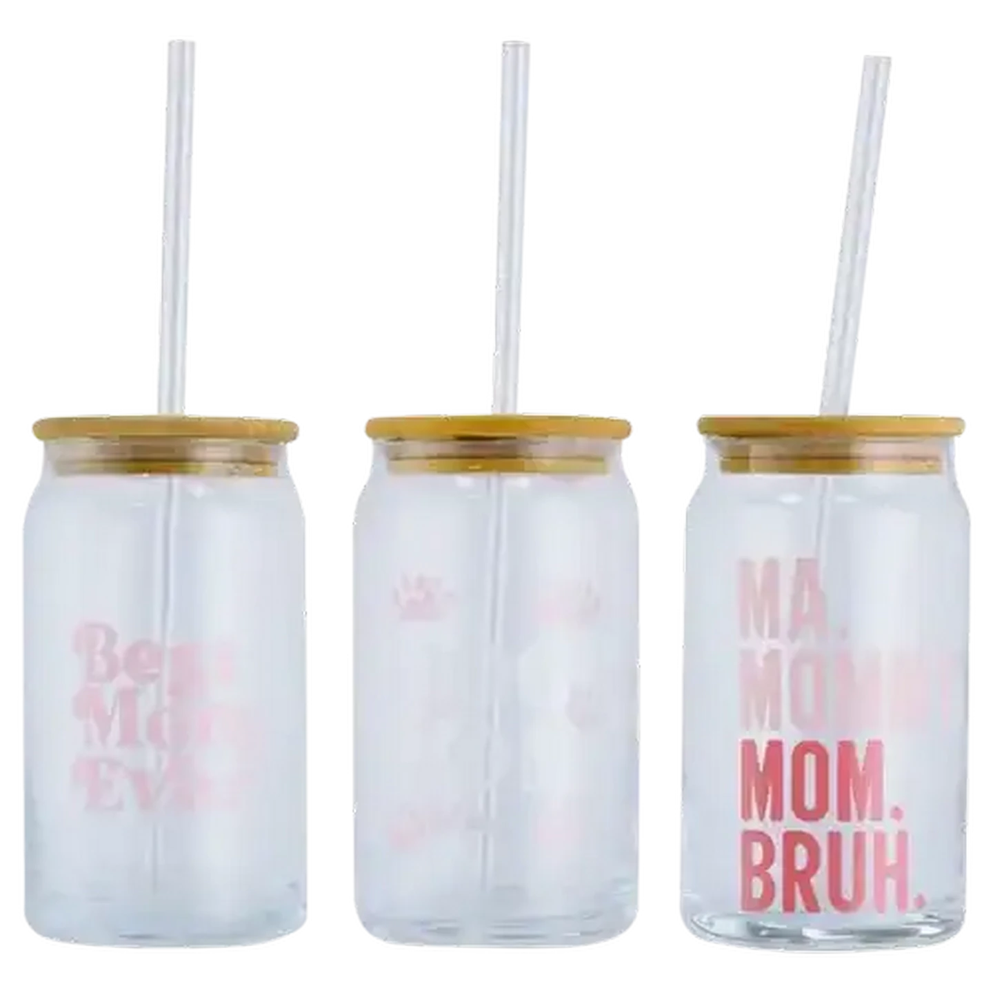 Image of Mother's Day Glass with Straw 500ml (Design May Vary)