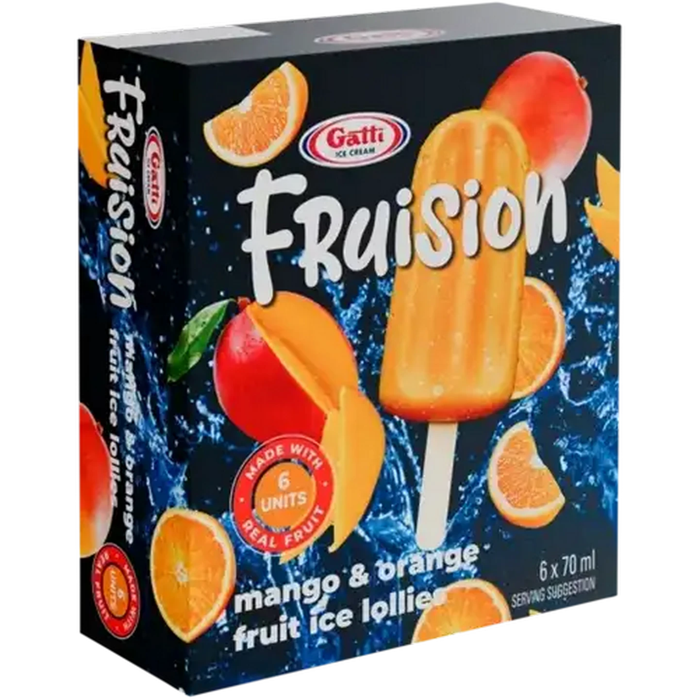 Image of Gatti Ice Cream Fruision Mango & Orange Fruit Ice Lollies 6 x 70ml