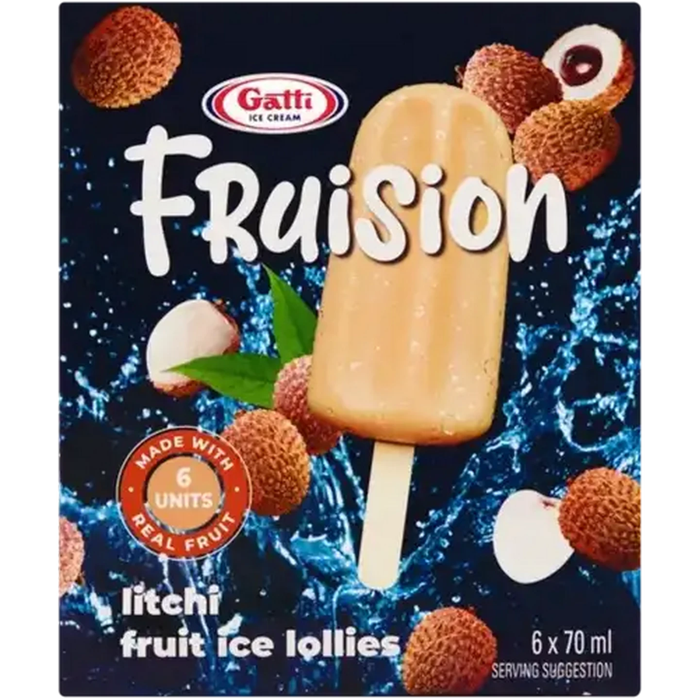 Image of Gatti Ice Cream Fruision Litchi Fruit Ice Lollies 6 x 70ml
