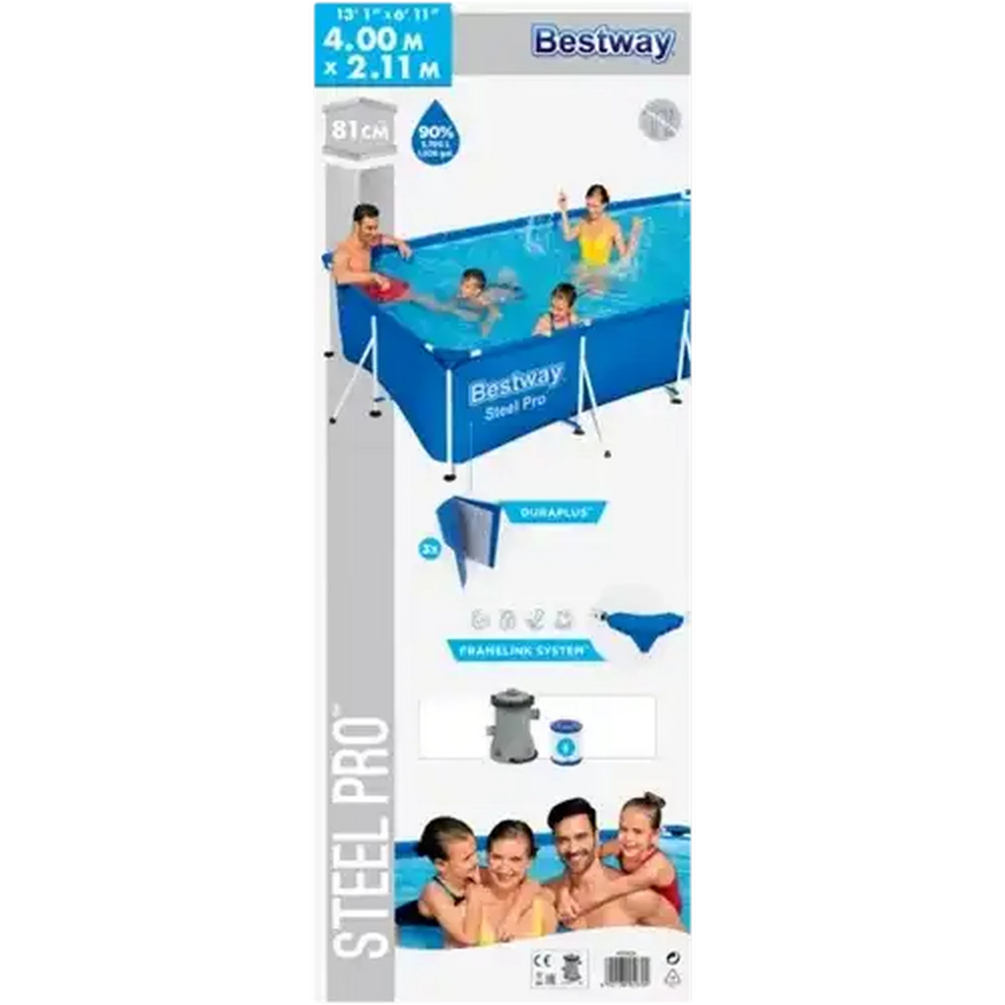 Image of Bestway Steel Pro Rectangular Steel Frame Pool 400 x 211 x 81 cm