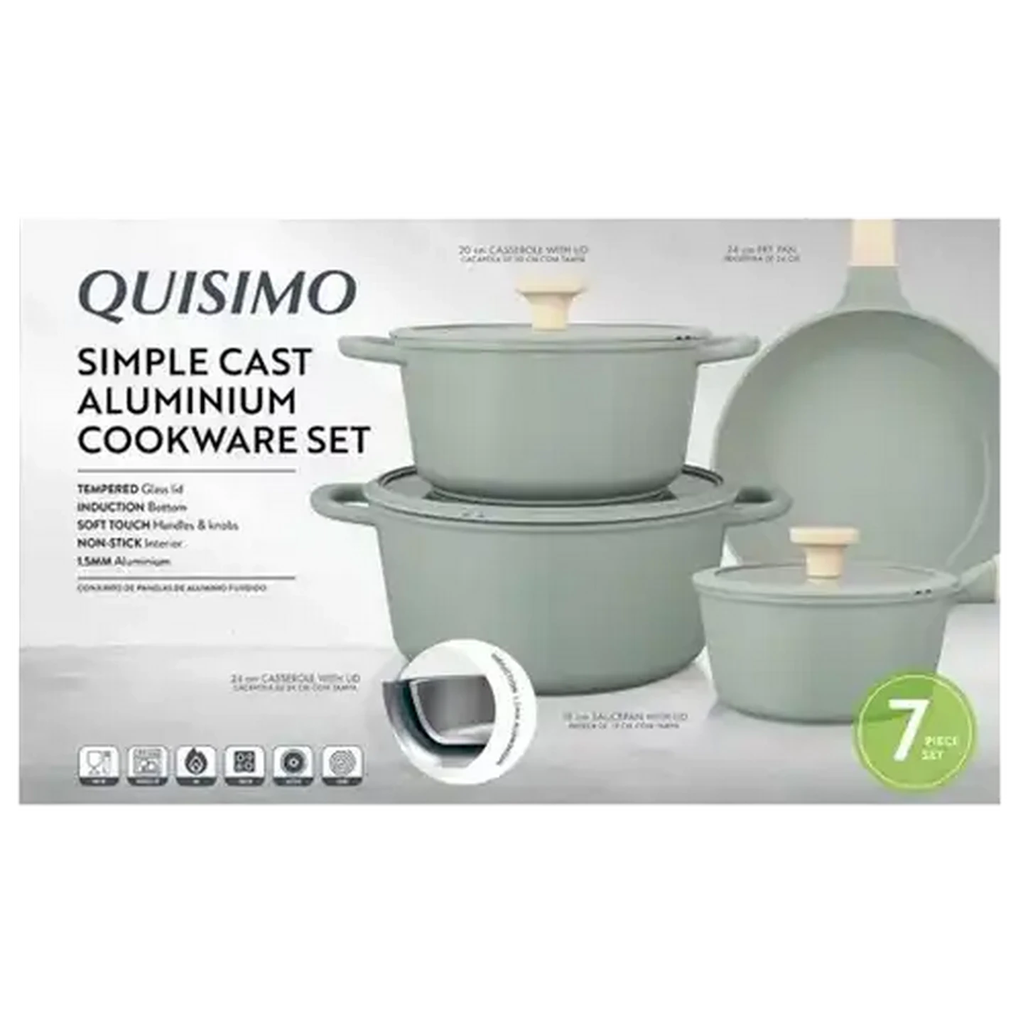 Image of Quisimo Simple Cast Aluminium Green Cookware Set 7-Piece