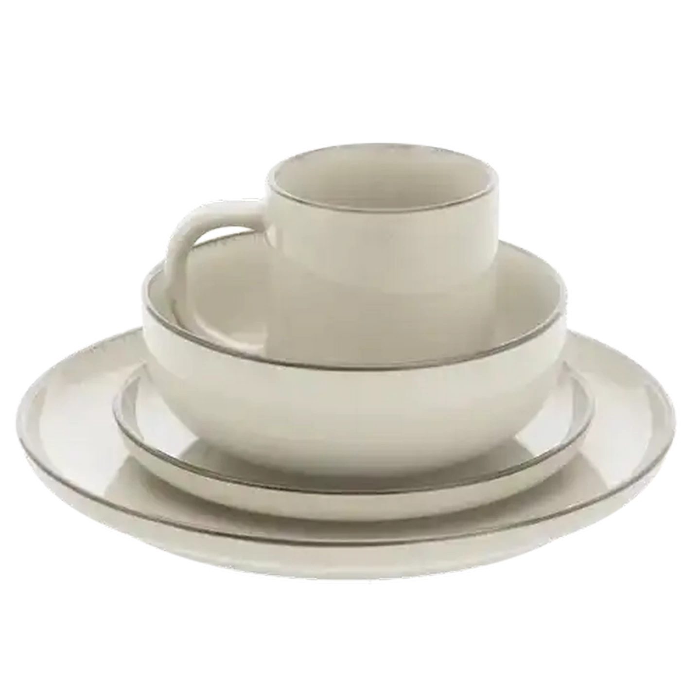 Image of Cream Rim Stoneware Dinner Set 16 Piece