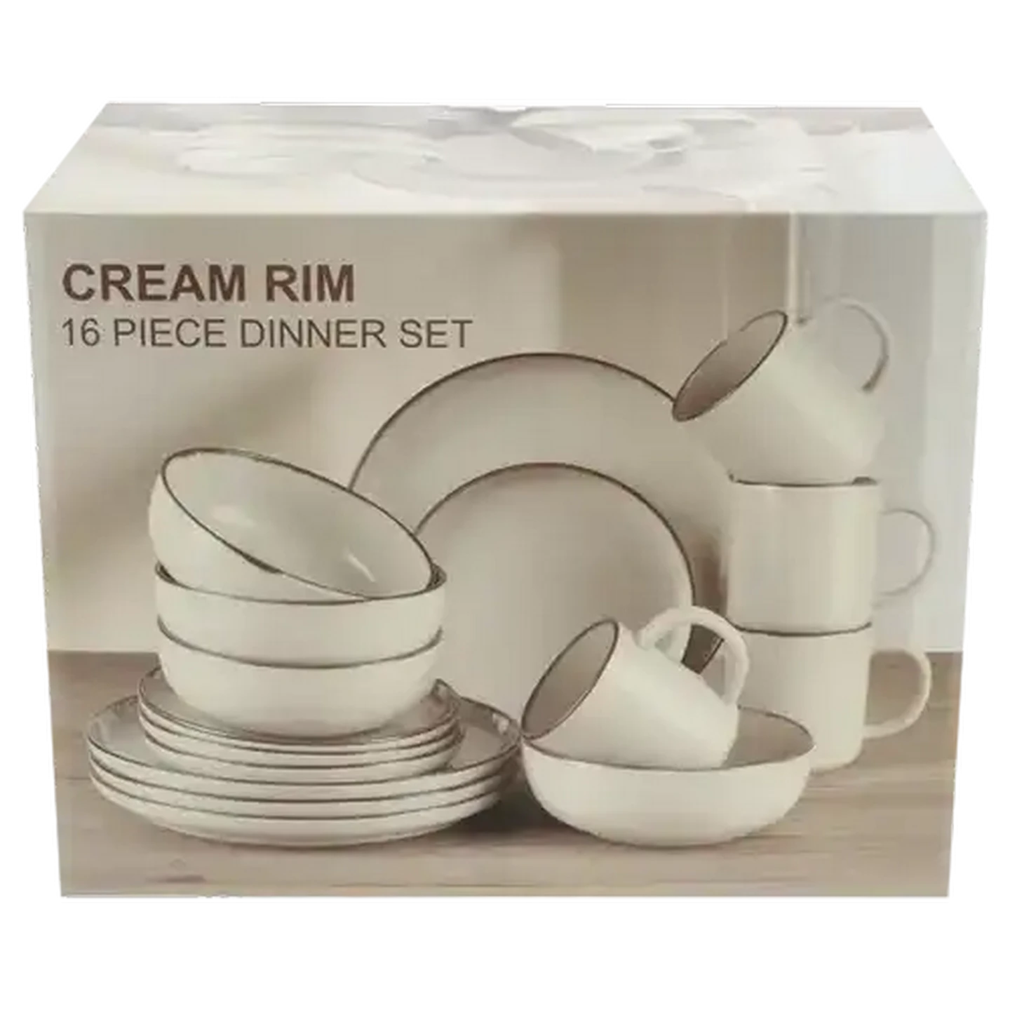 Image of Cream Rim Stoneware Dinner Set 16 Piece