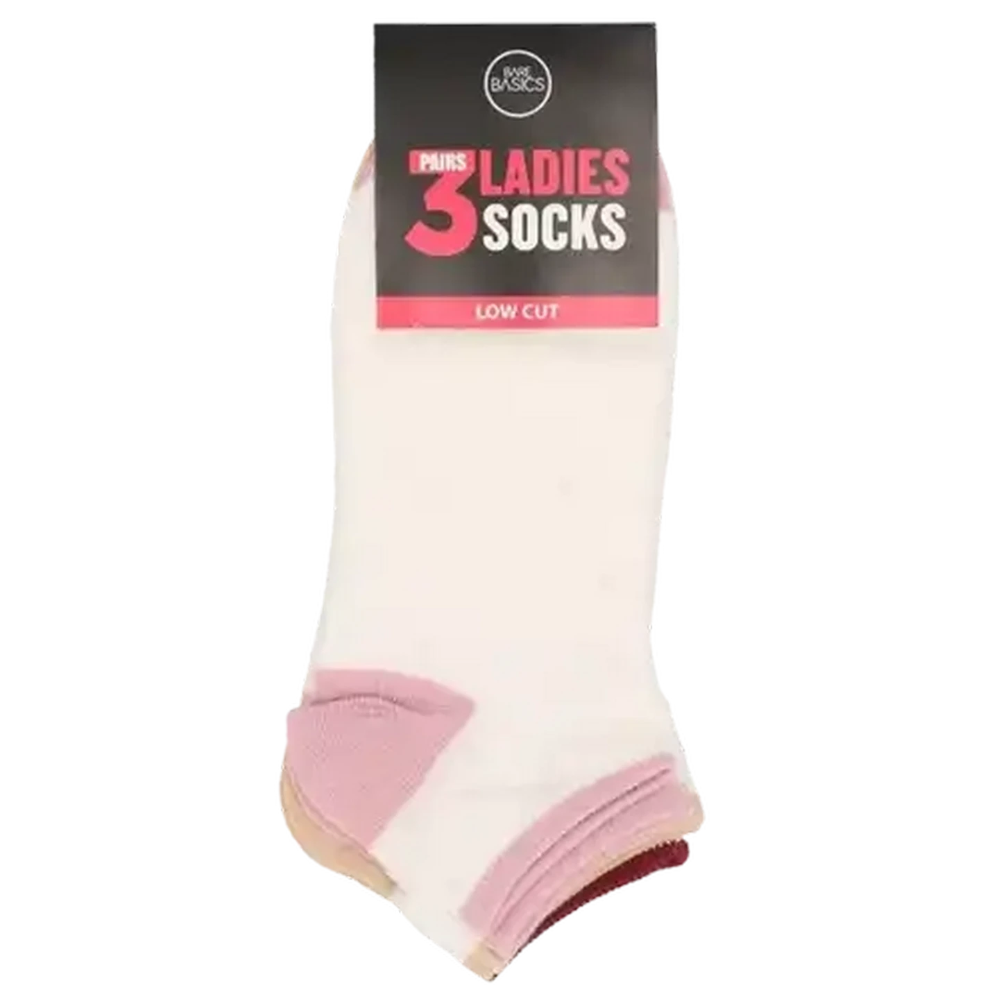 Image of Bare Basics Ladies Low Cut Heel & Toe Socks Size 4-7 3-Pack