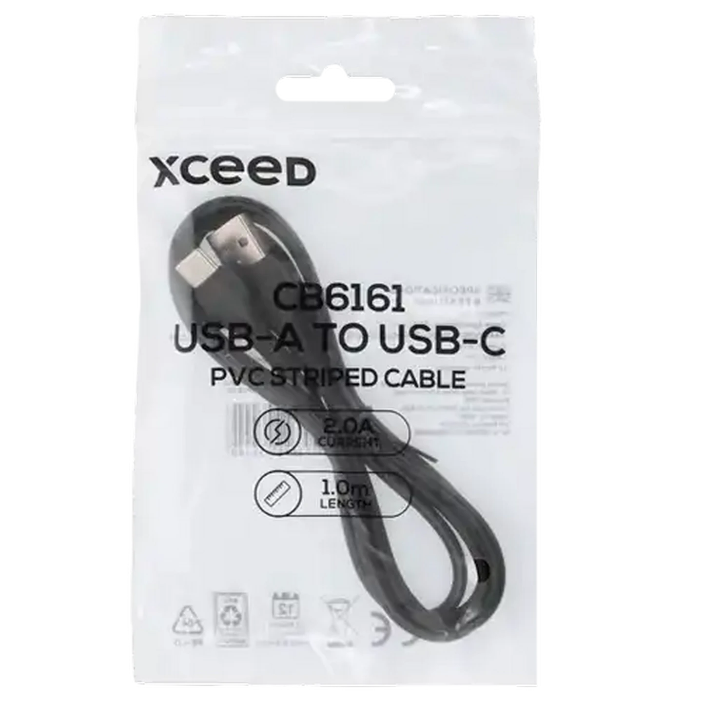 Image of Xceed Talk Black CB6161 USB-A to USB-C PVC Striped Cable 1m