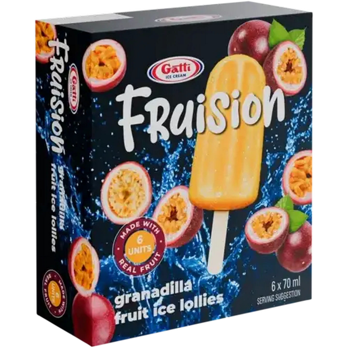 Image of Gatti Ice Cream Fruision Granadilla Fruit Ice Lollies 6 x 70ml