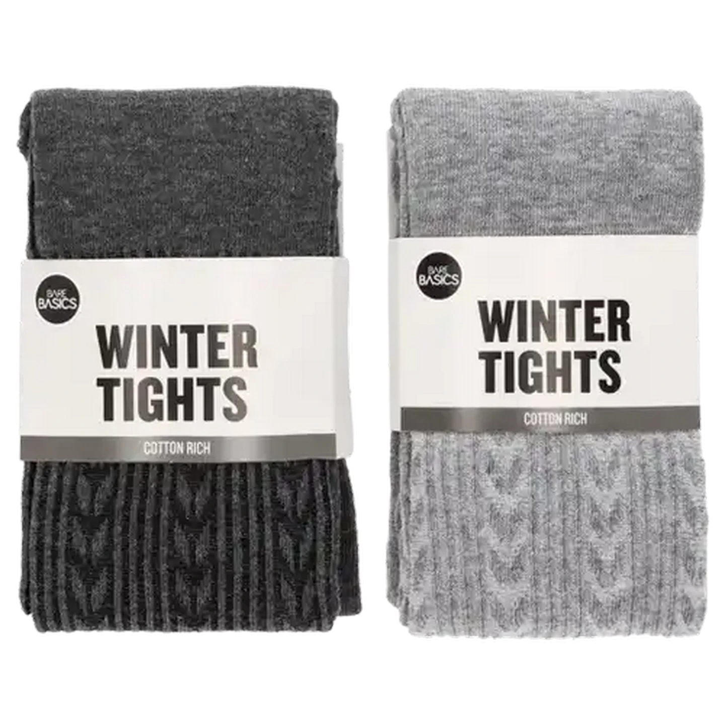 Image of Bare Basics Large Grey Ladies Textured Cotton-Rich Winter Tights (Colour May Vary)