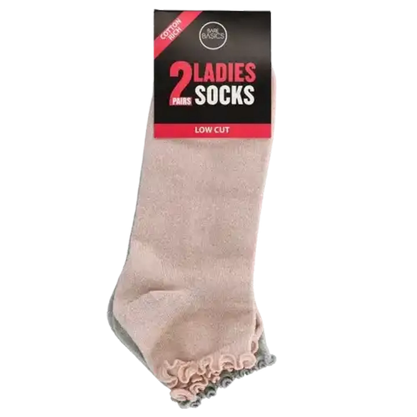 Image of Bare Basics Ladies Low Cut Cotton-Rich Frilly Socks Size 4-7 2-Pack