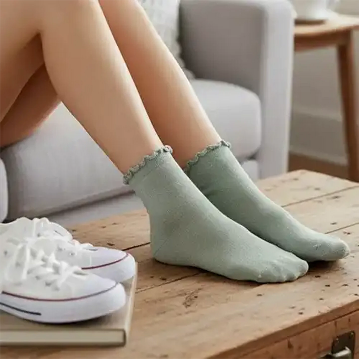 Image of Bare Basics Ladies Low Cut Cotton-Rich Frilly Socks Size 4-7 2-Pack