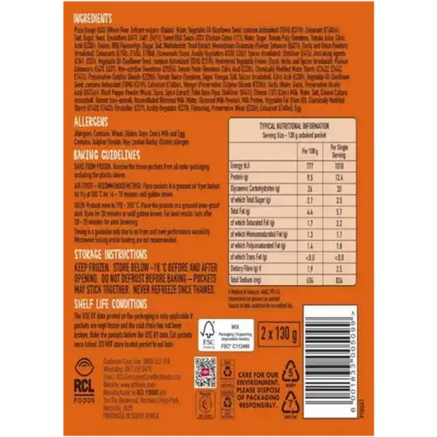 Image of PIEMAN'S Frozen BBQ Chicken Pizza Pockets 2 x 130g