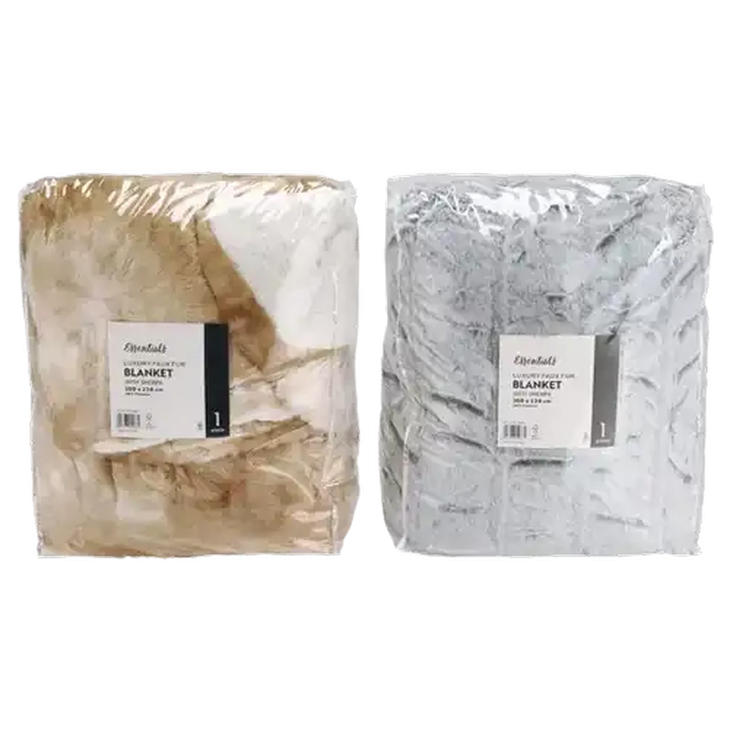 Image of Essentials Stone Luxury Faux Fur Blanket with Sherpa 200 x 220cm