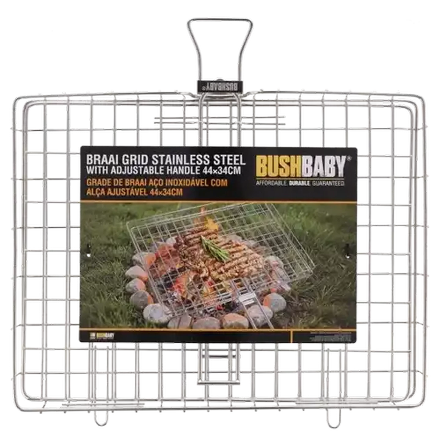 Image of Bush Baby Stainless Steel Braai Grid with Adjustable Handle 44 x 34cm