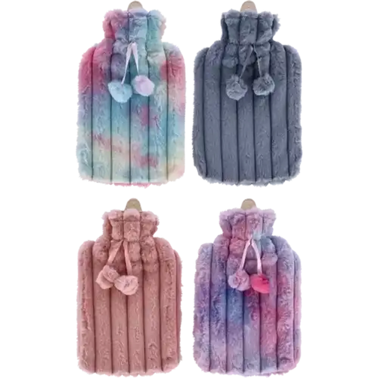 Image of Multicolour Fluffy Hot Water Bottle 2L (Colour May Vary)