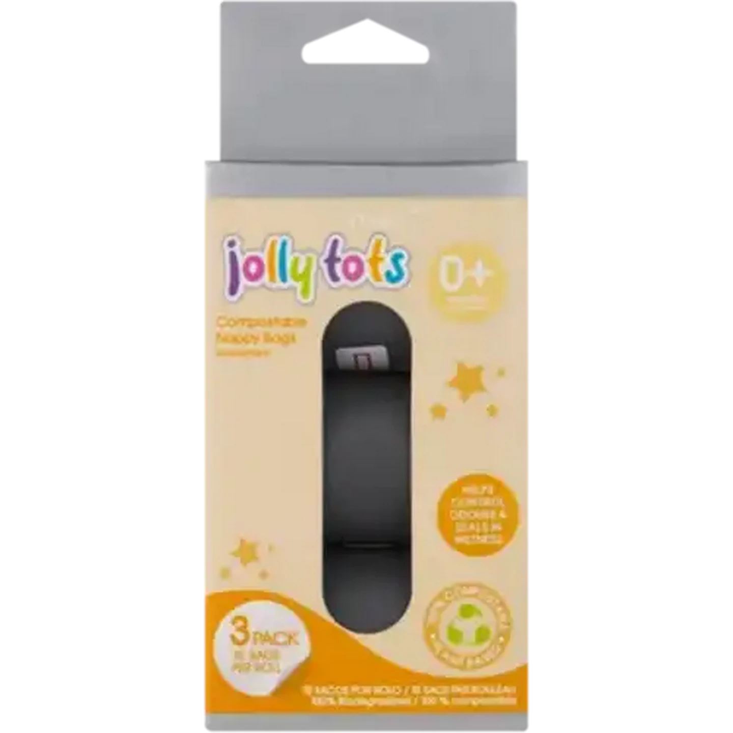 Image of Jolly Tots Grey Compostable Nappy Bag Refill Rolls 0 Months + 3-Pack
