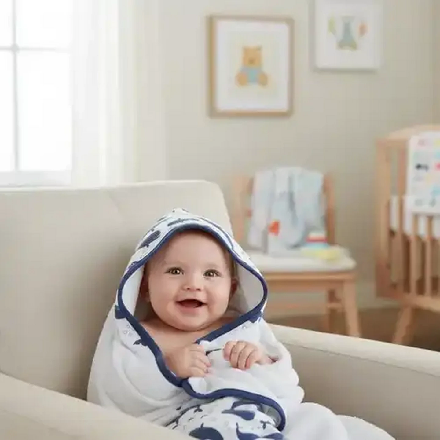 Image of Jolly Tots Basic Printed Hooded Baby Towel 76 x76cm (Print May Vary)