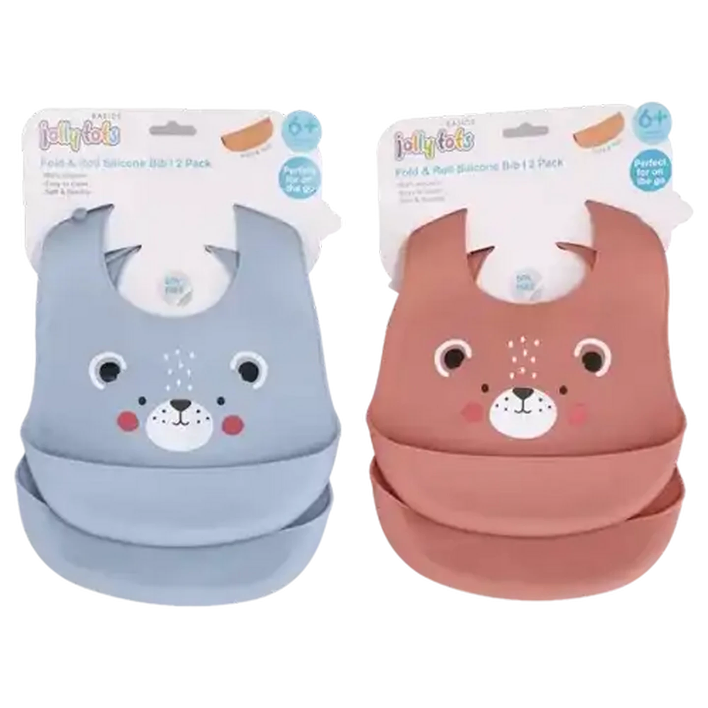 Image of Jolly Tots Fold & Roll Silicone Bib 6 Months + 2-Pack (Colour May Vary)