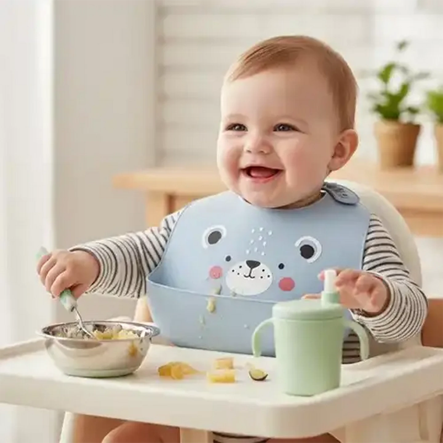 Image of Jolly Tots Fold & Roll Silicone Bib 6 Months + 2-Pack (Colour May Vary)